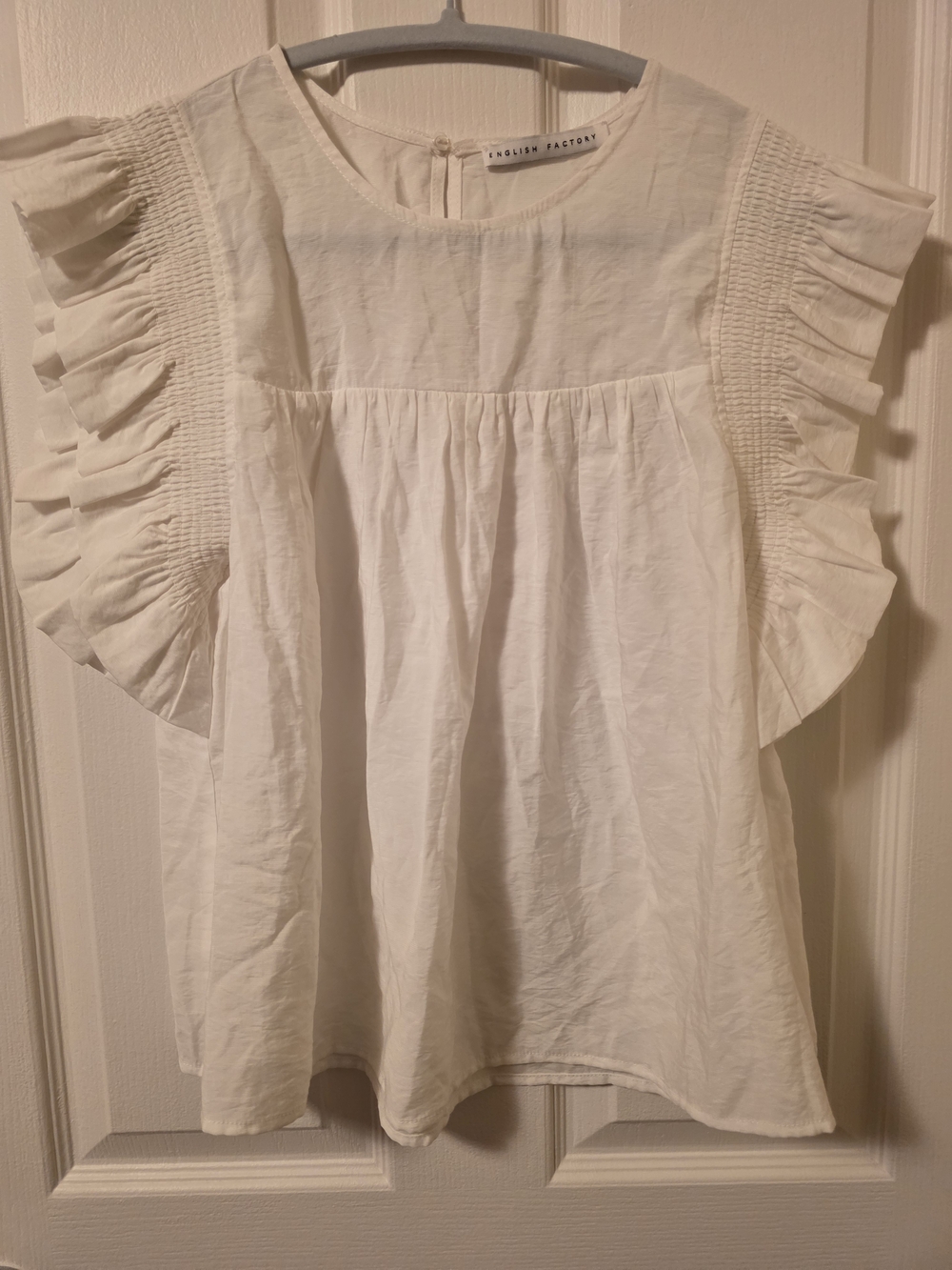 NWOT Anthropologie English Factory White Smocked Ruffle Sleeve Blouse Top XL